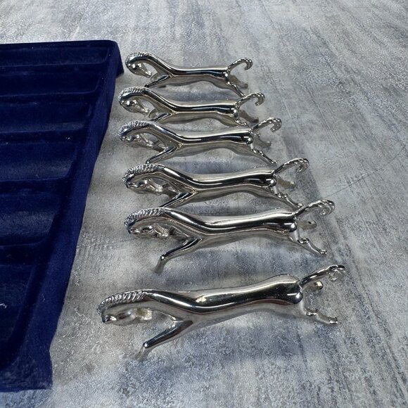 Set of 6 MCM Vintage Elegance Silver Plate Figural Horse Knife Rests in Box EUC - Picture 3 of 10